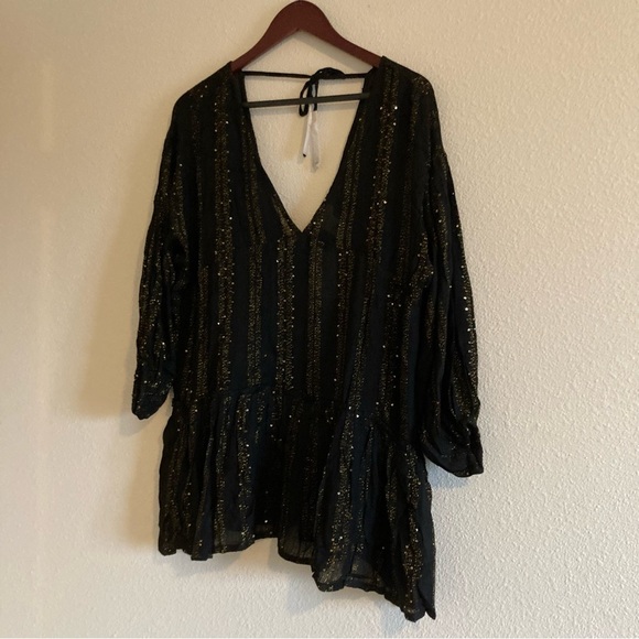 NWT L*Space Byron Metallic Thread Gold Shimer Tunic Dress in Size Small - Picture 5 of 13